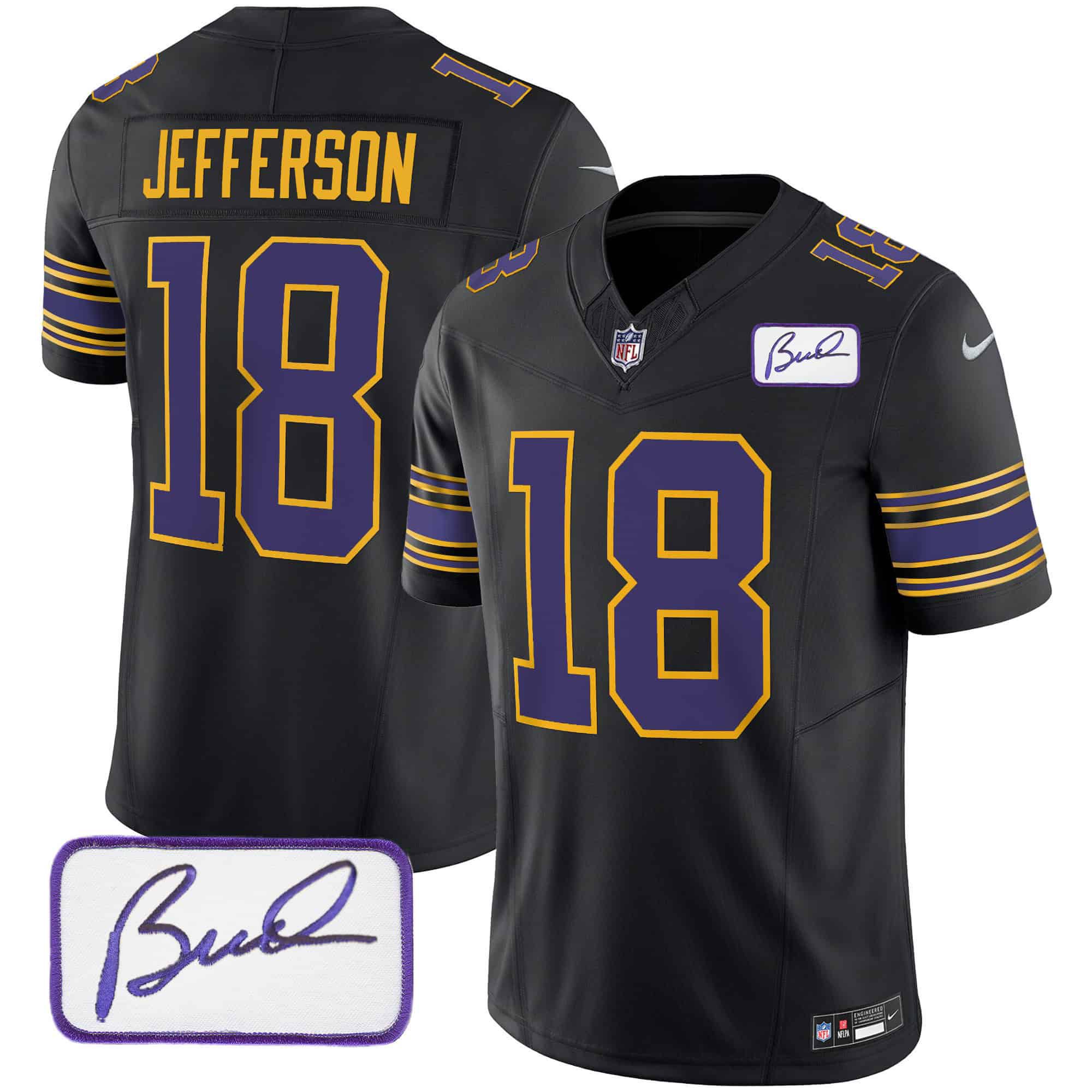 Men Minnesota Vikings #18 Jefferson Black 2024 Nike Bud Grant Patch Classic Limited NFL Jersey->indianapolis colts->NFL Jersey
